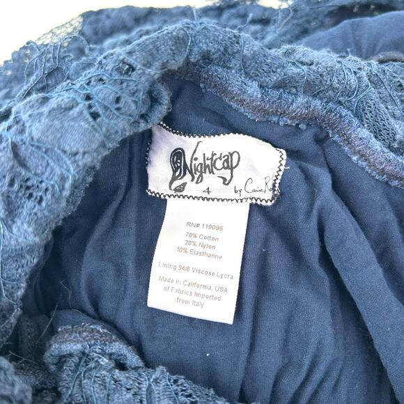 Vintage Nightcap Lace Boho Lace Festival Dress Slit Sheer Navy Blue Size 4 - Picture 4 of 9
